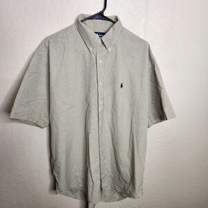 Ralph Lauren Blake Shirt Men's Large Beige Checkered Two-Ply Cotton Button-Down